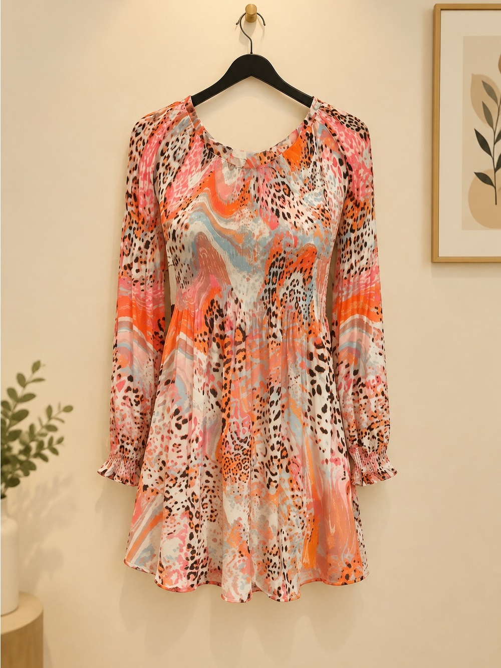 Sunny Leigh Pink & Orange Abstract Printed Long-Sleeve Tunic